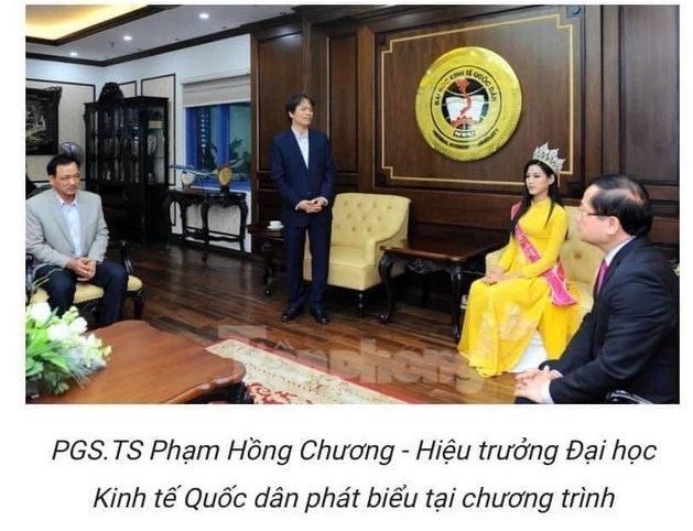 'Bão mạng' vì ảnh Hoa hậu Đỗ Thị Hà về trường ngồi ngang hàng thầy Hiệu trưởng
