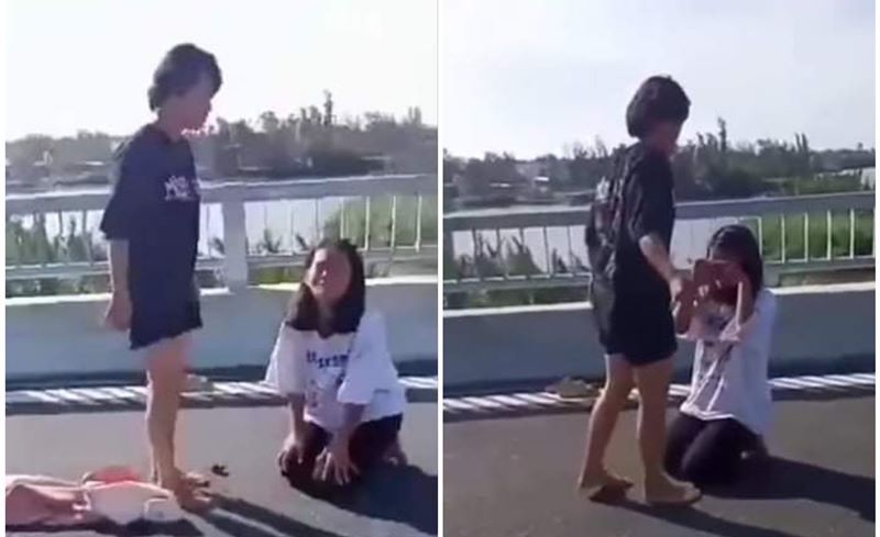 Nữ sinh lớp 8 lột áo, đánh bạn tới tấp trên cầu ở Quảng Nam