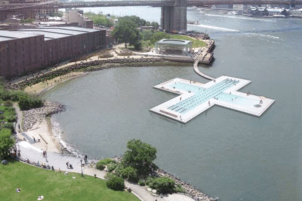 Bể bơi nổi khổng lồ giữa dòng sông ở New York