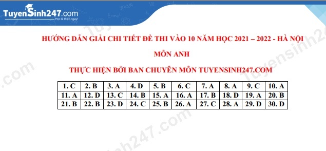 Cập nhật đề thi, gợi ý đáp án môn Tiếng Anh vào lớp 10 tại Hà Nội năm 2021
