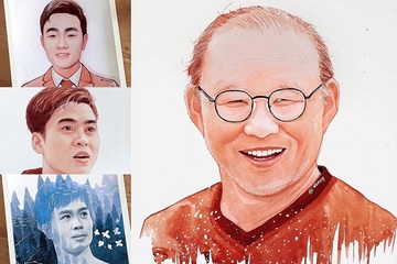 Ấn tượng chàng họa sĩ trẻ vẽ chân dung đội tuyển Việt Nam từ cà phê