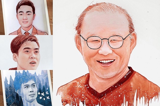 Ấn tượng chàng họa sĩ trẻ vẽ chân dung đội tuyển Việt Nam từ cà phê