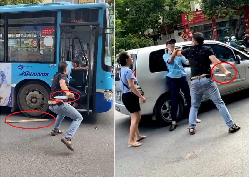 Clip thanh niên cầm dao uy hiếp phụ xe buýt Hà Nội: 'Xe buýt chèn tôi suýt đâm vào 2 xe máy'