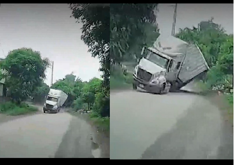 Tài xế ô tô con nhanh trí đánh lái thoát vụ xe container lật nghiêng kinh hoàng trước mắt - Vimarsana News