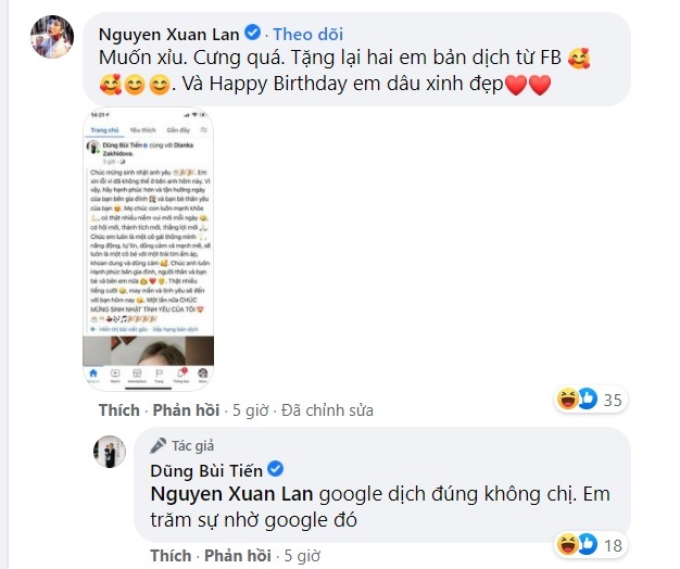 Cười rớt hàm vì 'chị Google' dịch lời chúc sinh nhật của Bùi Tiến Dũng dành cho bạn gái ngoại quốc