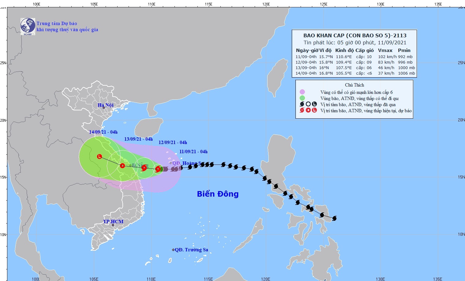 Bão số 5 gió giật cấp 12 hướng vào Quảng Trị - Quảng Nam, mưa lớn trên đất liền