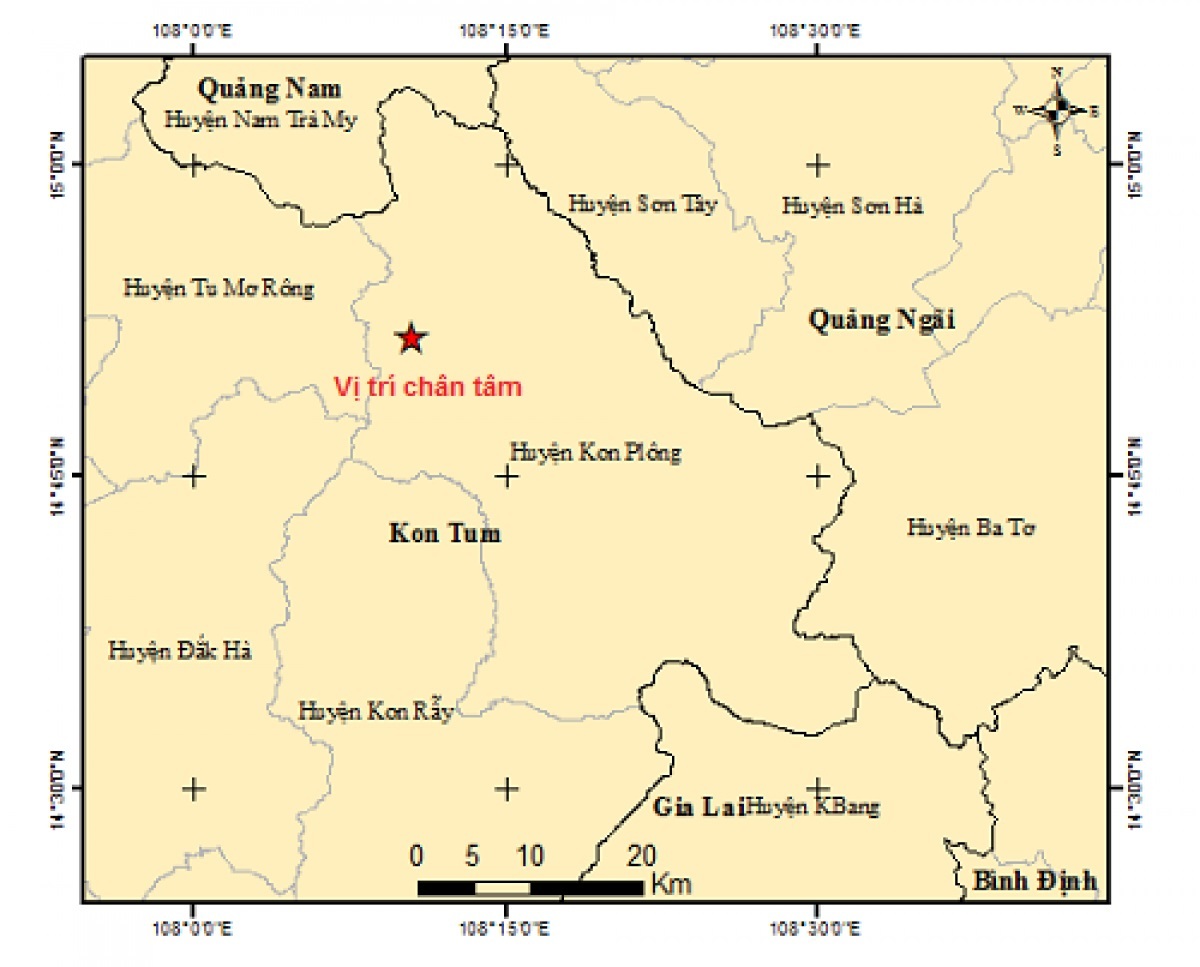 Một ngày 2 trận động đất ở một huyện thuộc tỉnh Kon Tum