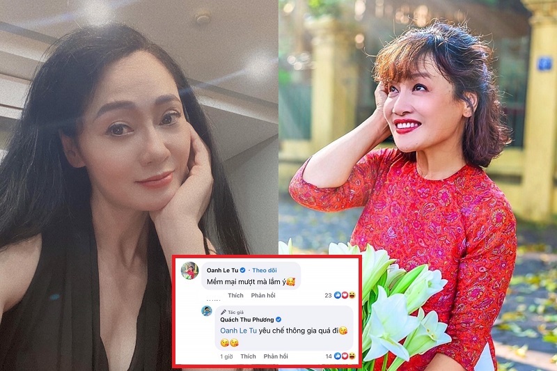 Diễn viên Tú Oanh trầm trồ trước nhan sắc 'không tuổi' của chị thông gia Quách Thu Phương trong 'Hương vị tình thân'