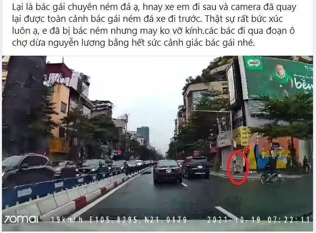Người phụ nữ 'bí ẩn' ném đá các xe ô tô chạy trên đường Hà Nội