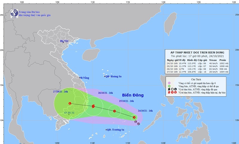 Xuất hiện áp thấp nhiệt đới cách đảo Song Tử Tây khoảng 220km, có khả năng mạnh lên thành bão