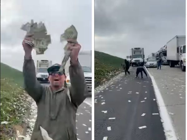 'Cơn mưa tiền giấy' xuất hiện trên đường cao tốc ở Mỹ