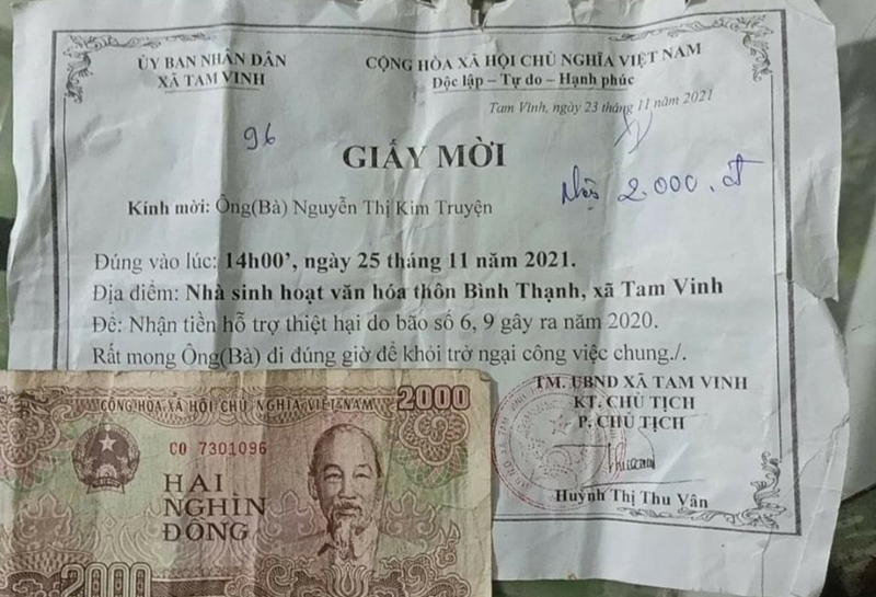 Quảng Nam: Làm rõ thông tin người dân nhận hỗ trợ 2.000 đồng thiệt hại do bão