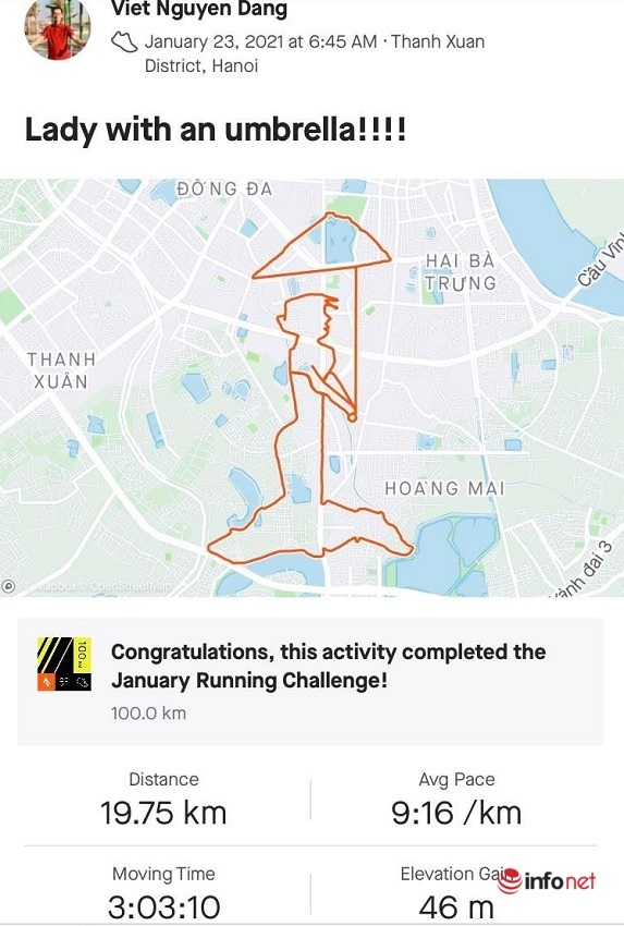 Chàng trai đam mê 'vẽ hình' bằng đôi chân chạy bộ trên phố phường Hà Nội