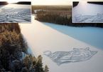 Trầm trồ bức tranh khổng lồ vẽ bằng xẻng trên mặt hồ đóng băng