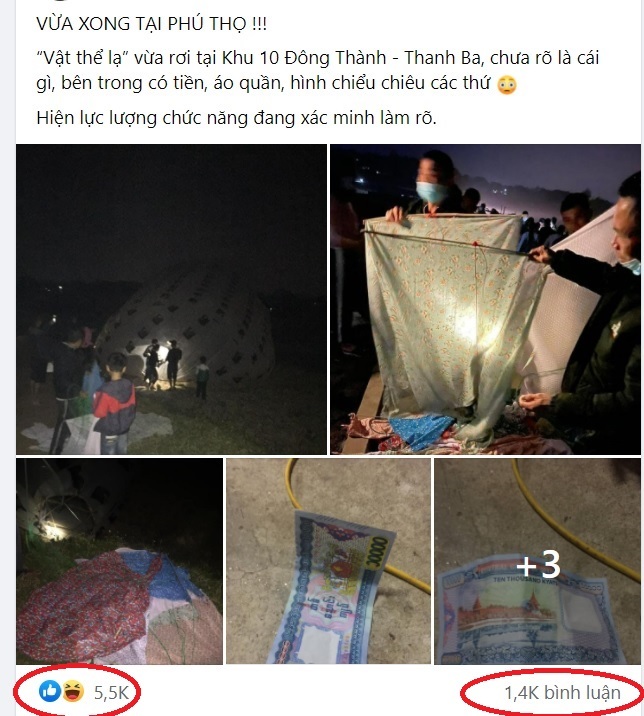 Sự thật vật thể lạ chứa tiền và in hình Triển Chiêu rơi ở Phú Thọ
