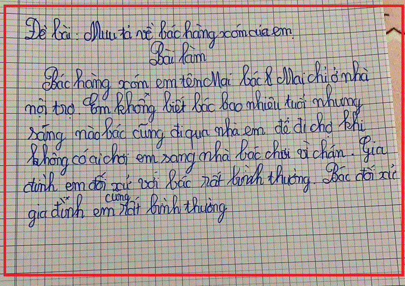 Bài văn miêu tả bác hàng xóm của học sinh lớp 3 khiến bố mẹ... ‘hạn hán’ lời