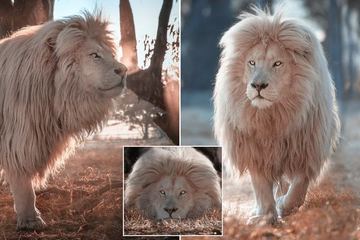 Sư tử trắng hiếm hoi xuất hiện ở Nam Phi