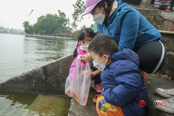 Người dân ra hồ Tây, cầu Long Biên thả cá chép tiễn ông Táo