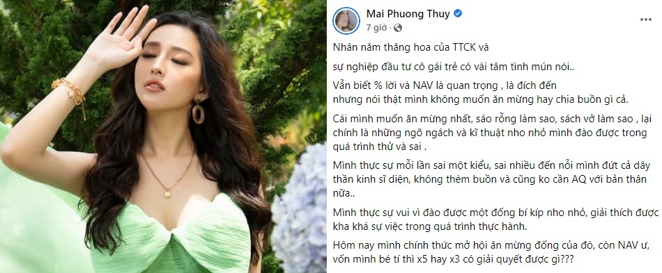 'Hoa hậu chứng khoán' Mai Phương Thúy khoe chơi chứng khoán lãi 3-5 lần
