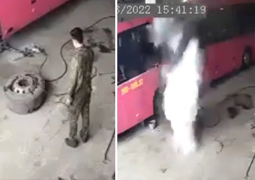 Lốp ô tô nổ tung khi đang bơm, hất văng người thợ sửa xe ở Lai Châu