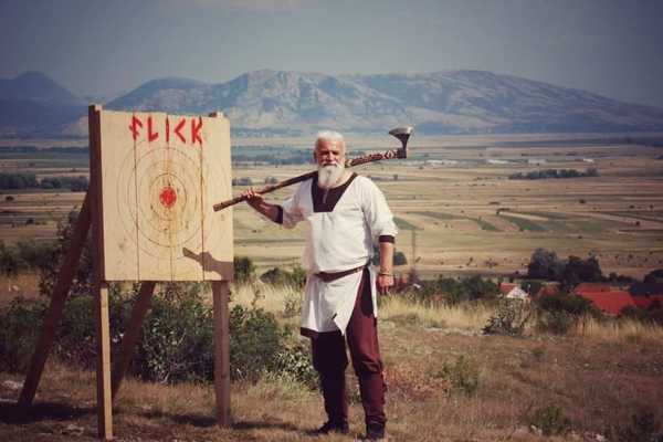 Passionate about Viking culture, the man carries the ax for a living