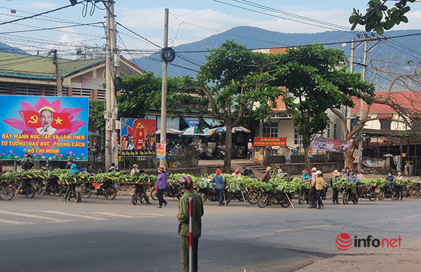 In the market for moldy bananas, hundreds of motorbikes 'meet' in the middle of a fork in the road in Quang Tri
