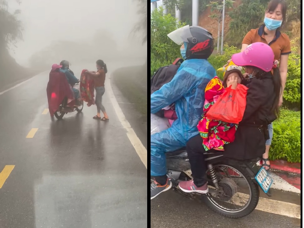 Thai Nguyen driver helps a tired couple carrying a tired child when they cross nearly 400km in the cold rain