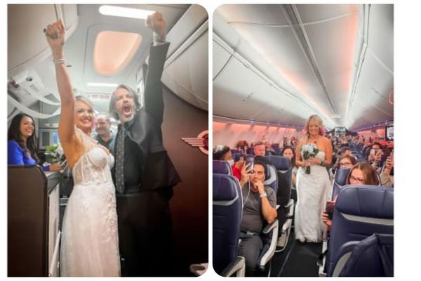 Not in time, the couple held a wedding right on the flight