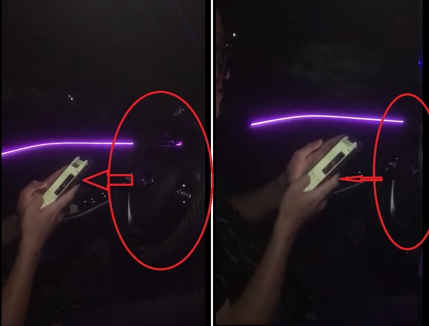 'Unmasking' clip of the driver plugging his face into his phone to play Top Top while the car is running