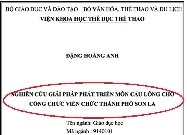 Luận án tiến sĩ phát triển cầu lông cho công chức thành phố Sơn La gây xôn xao