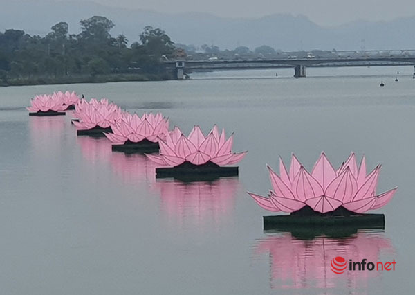 Light up 7 giant lotus flowers on the Perfume River during the Buddha’s birthday season in Hue Citadel