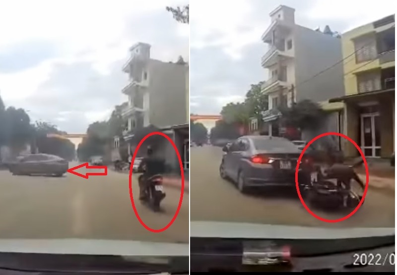 Cars swerved into the street, the motorbike driver saw the danger but 'didn't make it in time'