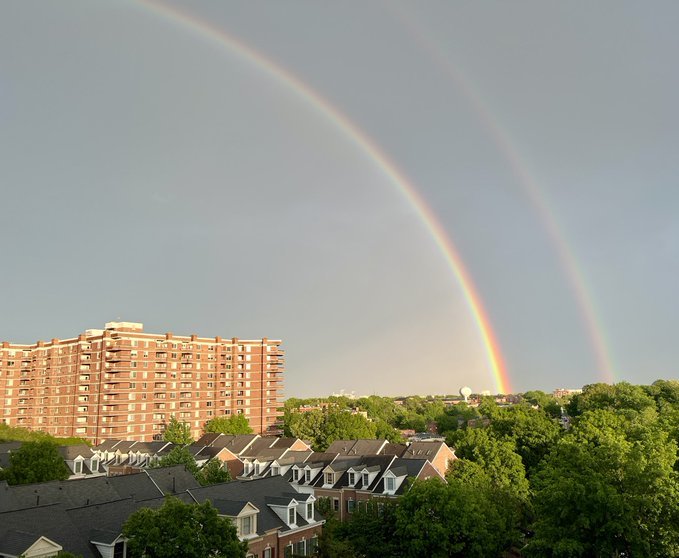 Double rainbow appears in the sky after a thunderstorm