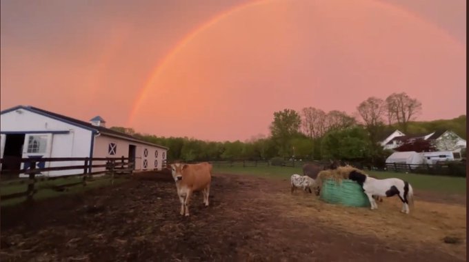 Double rainbow appears in the sky after a thunderstorm