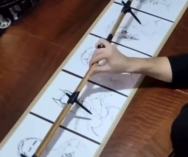 Eyes wide in amazement watching the man draw 5 portraits at once