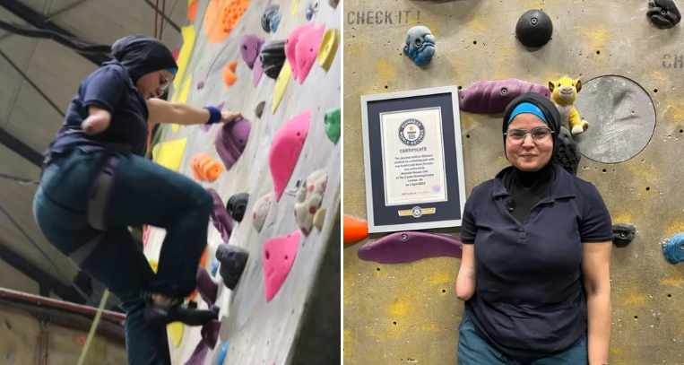 Người phụ nữ mất một cánh tay nỗ lực leo tường cao 396 mét lập kỷ lục