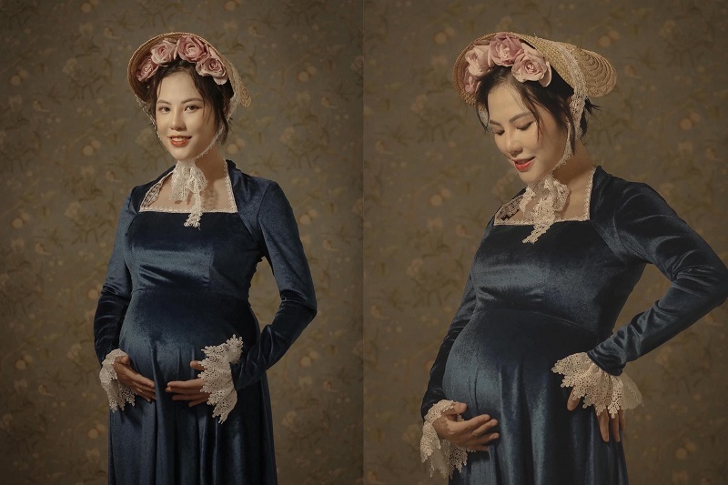 Show off your delicate pregnant belly like MC Anh Thu in a classic style photo set