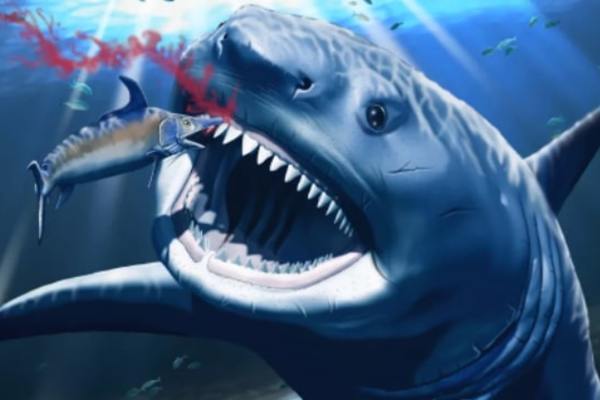Small creature causes terrible toothache for super shark Megalodon