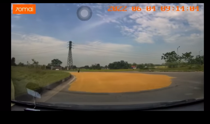 Controversy over the act of a car driver intentionally pressing on people's paddy fields to dry on the road