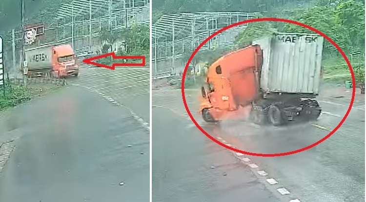'Đứng tim' xem clip xe container gập đôi sau pha phanh gấp ở Quảng Ninh