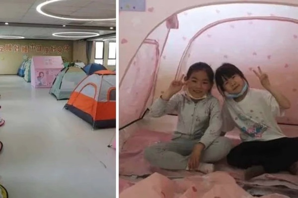 Ngôi trường đặc biệt cho học sinh tự dựng lều ngủ trưa