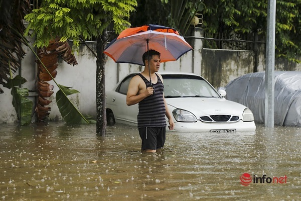 Hà Nội: Khu chung cư Ecohome mênh mông biển nước, hàng loạt ô tô ngập lút bánh, chủ xe ngao ngán đứng nhìn