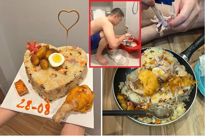 Cô gái làm bánh sinh nhật từ cơm rang thập cẩm tặng bạn trai khiến dân mạng 